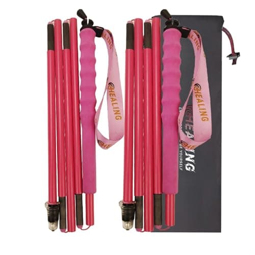 OKHEALING High Strength Carbon Fibre Trekking Poles 2 pcs, Folds Into 5 Sections, Lightweight and Strong, Protects Joints, Suitable for Hiking, Trekking and Mountaineering (Pink, 130cm)