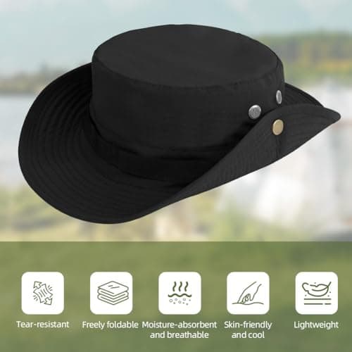 DiULi Sun Hats Convertible Safari Hat with Foldable Brim, Black — view 4