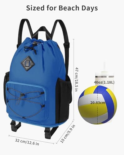 WANDF Drawstring Gym Bag Swim Bag with Removable Wet Pocket, Sandproof Beach Backpack with Compression Strap for Mat for Pool, Travel, Workout Gear (Navy Blue) — view 4