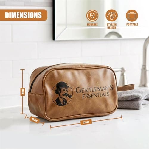 GEEZY PU Leather Mens Toiletry Bag - Travel Wash Bag & Organiser with Zipped Compartments & Side Handle - Water Resistant Grooming Case for Shaving Kit, Toiletries, Gym, Home, Trips — view 4