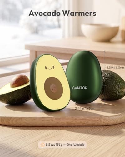 Gaiatop Hand Warmers Rechargeable 2 Pack, Magnetic 3 Settings Fast Heating Avocados Shape, Electric Portable Pocket Heater, Reusable Hot Hands Gifts for Women Men Outdoor Camping (Smiling Expression) — view 2