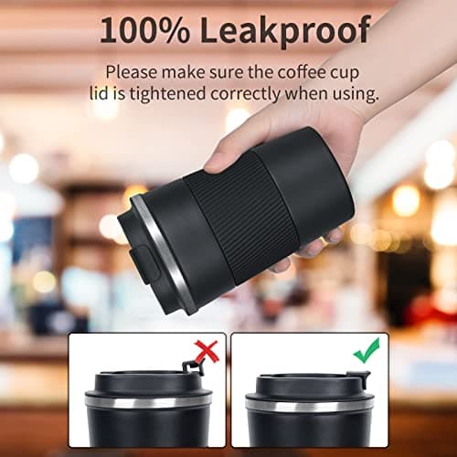 AKHTART 380ml Travel Mug for Hot & Cold Drinks with Leakproof Lid, Stainless Steel Insulated Coffee Double Walled Thermal Mug, Portable Reusable Cup Travel/Office/School(Black) — view 5