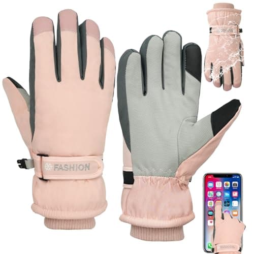 Adiwo Women's Touchscreen Ski Gloves, Winter Waterproof and Windproof Warm Gloves, Anti-Slip Thermal Thickened, Cold Protection, Women Winter Gifts, for Cycling, Running, Hiking, Snow Sports,Pink