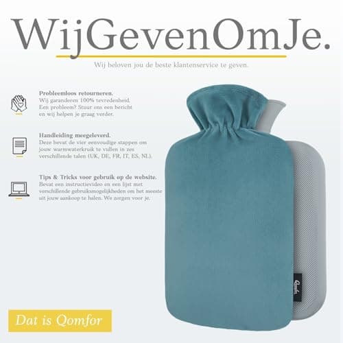Hot Water Bottle - with Soft Premium Fleece Cover - Green Blue, 2L - Heating Pad for Menstrual Cramps & Period Comfort - Bed Foot Warmer - Hot & Cold Compress for Back, Stomach, Neck Pain Relief — view 6