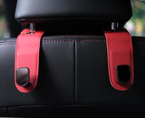 Qirc Auto Hooks, 2 Pcs PU Leather Car Storage Organiser Bag Hooks, Universal Car Back Seat Headrest Hanger for Hang Bag Handbag Grocery Bags (Red) — view 2