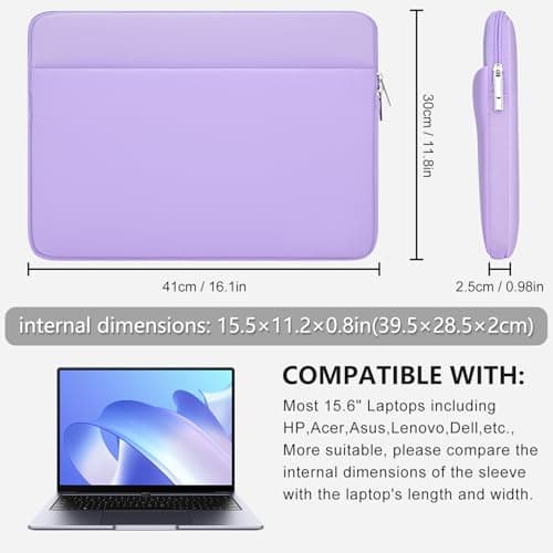 HEDUGO Laptop Sleeve Bag Compatible with 15.6 inches HP Dell Asus Lenovo Notebook Case with Zipper Accessory Pocket Padded Computer Pouch Cover Shockproof Protective for 15.6” Laptop,Purple — view 5