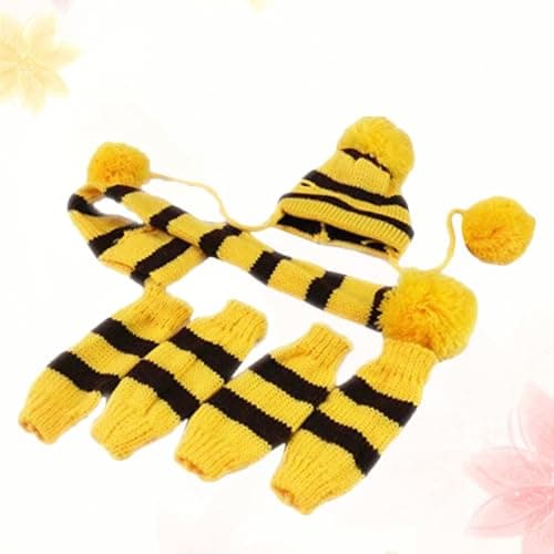 Dog Scarf and Hat Set in Yellow Colour Knitted Woolen Yarn for Winter, Warm and Easy to Put on Pet Accessories, for Holiday Photo Shoots and Travel — view 3