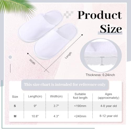 Twistover 12 Pairs Disposable Slippers for Kids Closed Toe Non-Slip Spa Slippers Soft Winter Warm Flip Flops for Boys Girls Travel Hotel Party Indoor Outdoor, White opulent garden, Medium — view 3