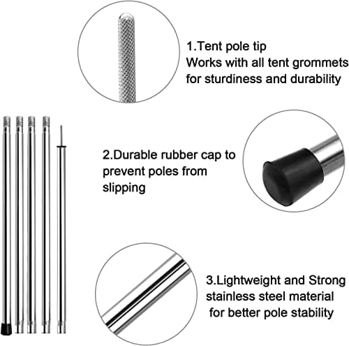 KOMCLUB 78" Stainless Steel 2PC Collapsible Adjustable Camping Tarp Poles — view 4
