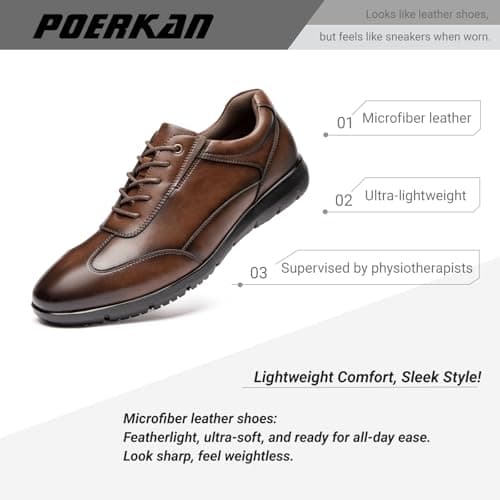 Poerkan Men's Lightweight Business Sneakers - Arch Support, Odor-Resistant & Anti-Fatigue for All-Day Walking | Physical Therapist Recommended Brown — view 2