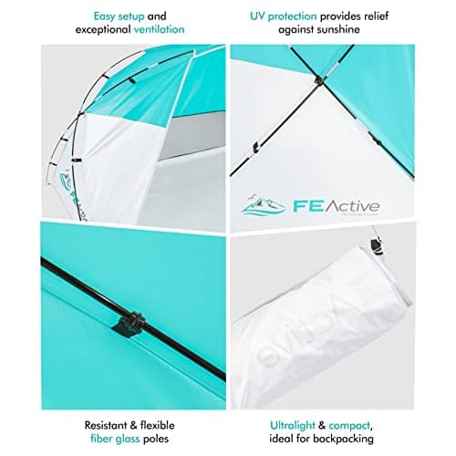 FE Active Pop Up Beach Shelter - Easy Set up Family Beach Tent Outdoor Sun Shelter Half Dome Canopy tent Adults & Kids Sun Shade for Camping, Hiking, Travel, Backpacking | Designed in California, USA — view 4