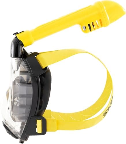 Cressi Komodo Full Face Dry Snorkelling Mask - 180° Panoramic View Snorkelling Mask - Dry Side Snorkel & Adult Snorkel Set - CO2 Safe Silicone Skirt & Scuba Equipment - Black/Yellow - M/L — view 3
