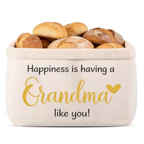 RUHSNJK Grandma Birthday Gifts, 21x23x15cm Canvas Storage Basket, Heartwarming Granny Gifts for Home, Happiness Message Grandma Bag for Mothers Day, Apricot