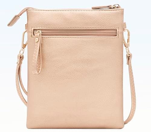 Solene Women's Crossbody Bag Multi Zipper Pockets with Detachable Wristlet, Lightweight Travel Purse, Cell Phone Purses, Rose Gold, M — view 3
