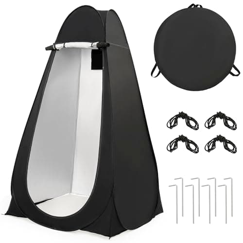 ROPODA Pop Up Toilet Tent, 210T Polyester Portable Camping Shower Tent with Carrying Bag, UV Protection, Water-resistant, Pop Up Changing Tent for Beach, Picnic, Fishing, Hiking, 210 cm, Black