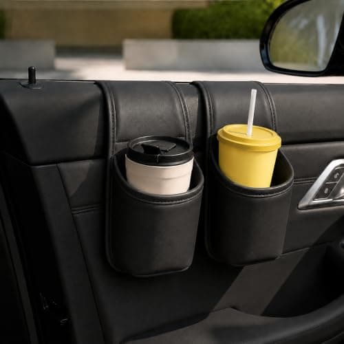 Leather Car Door Cup Holder Clip-On Side Window,Car Door Storage Pocket