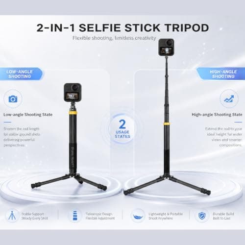 True Carbon Fiber 3model Micro Desktop Mini Tripod for Insta360 Insta 360 X5 X4 X3 X2 R X GO 2 one R RS for DJI OSMO 360 Action Camera Accessories (Black) — view 2