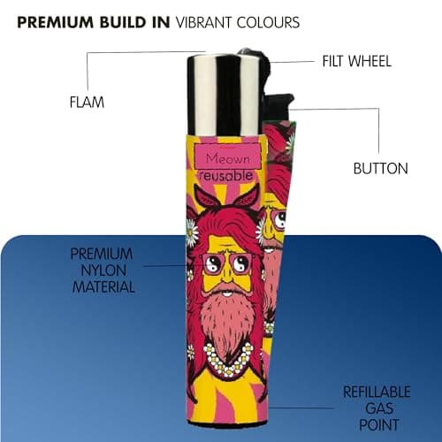 MEOWN Original Mix Lighter Collection – Limited Edition, Refillable Lighters with Replaceable Flint, Durable Design & Assorted Colours – Multipurpose for Home, Camping, BBQ & Gifts (20) — view 2