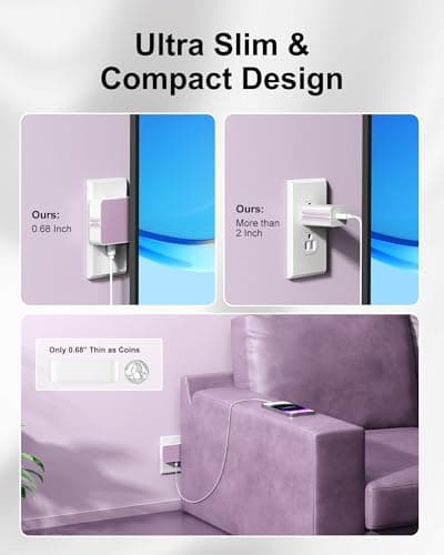 KWRNVO Flat USB Wall Charger 4 Ports Slim 35W USB-C/A Flodable Plug Fast Charging Block for iPhone 8/9/10/11/12/13/14/15 Multiport Power Charging Adapter for ipad and Galaxy Series S8-10 Purple — view 4