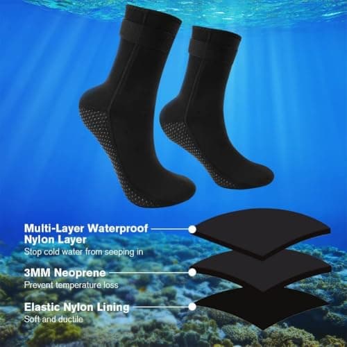 flintronic 3mm Neoprene Socks, Wetsuit Socks Diving Socks with Velcro, Anti-slip Swimming Socks Fin Socks For Women Men, Thermal Water Socks for Snorkeling Surfing Sailing Snorkeling Kayaking（L — view 6