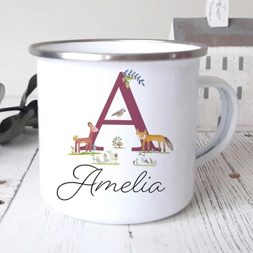 Personalised Autumn Forest Camping Mug | Custom Name Enamel Mug for Girls and Boys | Designer Colours | Gift for Birthday, Travel, Outdoors & Camping UK — view 2
