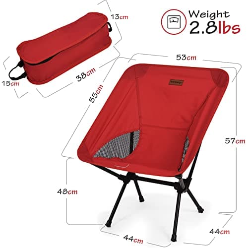 Rainberg Ultra Lightweight Camping Chair, Folding Chair, Camping Chairs for Adults, Foldable Garden Outdoor Picnic BBQ Chairs. (Pack of 1, Red) — view 3