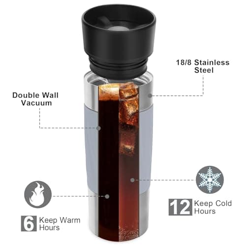 Yawbay Coffee Cup Travel Mug 360°Drinking,510ml Travel Coffee Mug Leakproof,Insulated Travel Mugs for Hot and Cold Drinks Spill Proof(Grey) — view 6