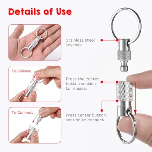 Quick Release Keyring, Detachable Keyring Quick Pull Apart Keychain with 2 Split Rings, Metal Quick Release Keyrings for Men Car Purse Bag Belt Accessories (Black Silver, 2Pack) — view 4