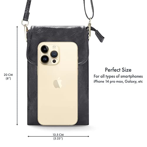 Woodland Leather Phone Bag, Crossbody Bags For Women Vegan Leather Cell Phone Purse Wallet Small Shoulder Bag - Fit All Phones phone bags for women crossbody with Anti theft zipper pocket, Black — view 4