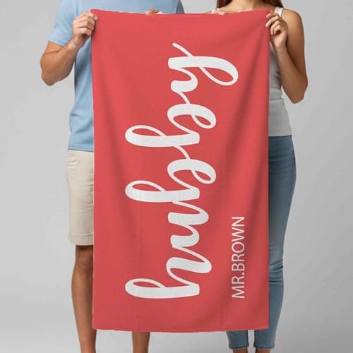 Print Maniacs Custom Personalised Hubby and Wifey Towel Microfibre Beach Towel Couple Gift Large Quick Dry Lightweight Travel Towel Honeymoon Holiday Pool Spa — view 6