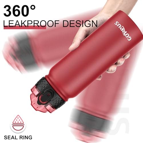 GOPPUS 600ml/20oz Stainless Water Bottle with Straw Double Wall Insulated Bottles with Strap One Hand Open Vacuum Thermal Flask with Flip Top Lid Leakproof Keep Cold Drinks BPA Free (Red) — view 3