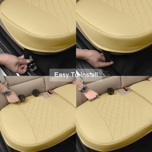 SanQing Luxury PU Leather Car Back Seat Covers Protectors Cushions for Back Seat Bottoms Compatible with 90% Vehicles (Sedan SUV Truck Mini Van) (BEIGE Backseat) — view 4