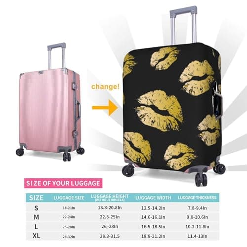 WKSGDSG Luggage Covers for Suitcase TSA Approved, Gold Lips Elastic Suitcase Cover Protector Fits 18-21 Inch Luggage, Anti Scratch Washable Travel Suitcase Cover for Adult & Kid — view 5