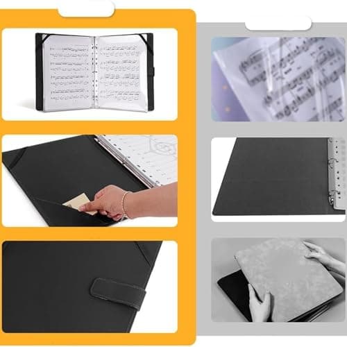 Storage Bags Music File Folder A4,Premium PU Leather Music Score Folder 30 Pockets/60 Pages Music File Folder Music Sheet Folder Clef Paper Storage Documents Bag — view 3