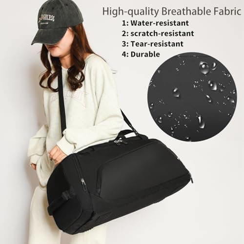 Waterproof Gym Bag Duffle Bag with Wet Pockets and Shoe Compartment,Durable Sports Holdall Bags Travel Bag for Women Man(Black,40L) — view 5