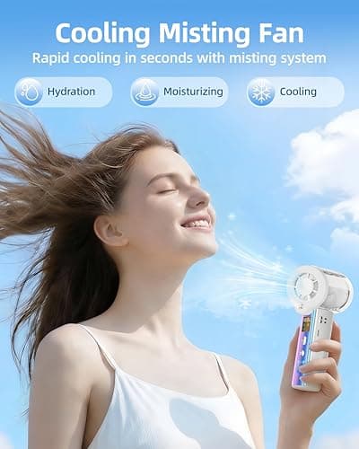 4-in-1 portable spray handheld fan,Extra-large battery USB rechargeable spray fan,Adjustable 1-100 Speed,mini fan,foldable personal fan,LED display,for Travel/makeup/Outdoor/Camping/concert(White) — view 3