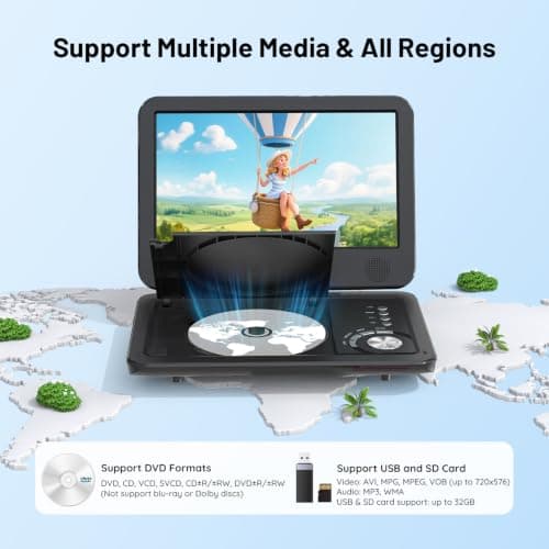 ieGeek 12.5" Portable DVD Player, 10.5" HD Screen, Car Travel, Black — view 2