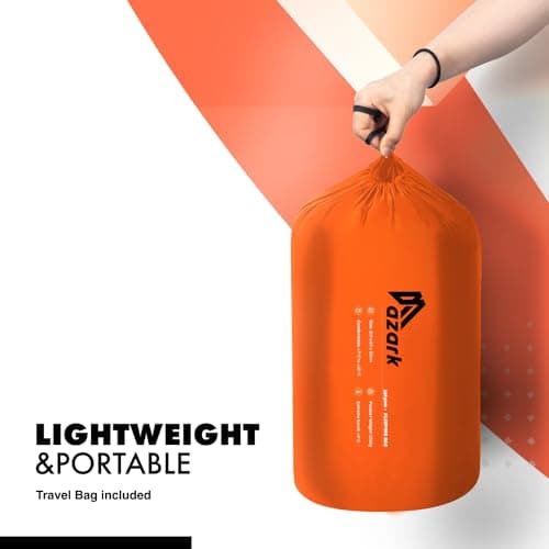 azark Premium Sleeping Bag, 350GSM, Lightweight and Waterproof, 4 Seasons of Camping, Hiking and Outdoors, Sleeping bag for Adults & Kids (Orange) — view 5