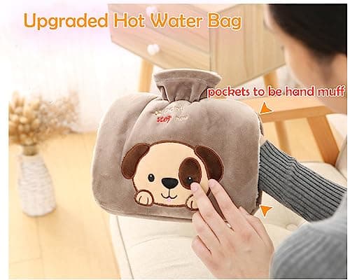 iEasey Hot Water Bottle with Fleece Cover UK 1.2L Winter Hand Warmer Muff Fluffy Rubber Hot Water Bag Massaging Hot Cold Therapy for Pain Relief, Neck and Shoulders, Menstrual Cramps, Feet Warmer — view 2
