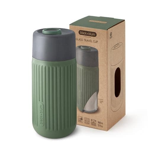 BLACK + BLUM Glass Travel Cup | Leak Proof | Non-Slip Grip | 340ml | Olive — view 5