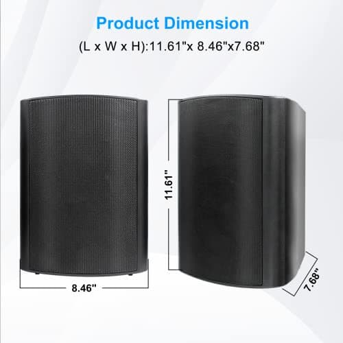 Herdio 6.5 Inches Indoor Outdoor Bluetooth Speakers Waterproof Wireless with Powerful Bass,Wall Mount Speakers System Wired for Patio Deck Porch Backyard 400 Watts(Black) — view 5