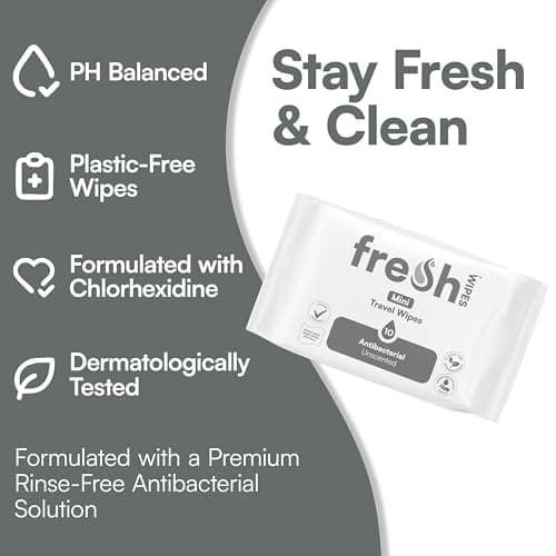 FreshWipes Mini Antibacterial Body Wipes for Adults 1 Pack (10 Wipes) - Biodegradable Wet-Wipes - Dermatologically Tested & Suitable for the Elderly or Disabled - Great for Camping (Unscented) — view 2