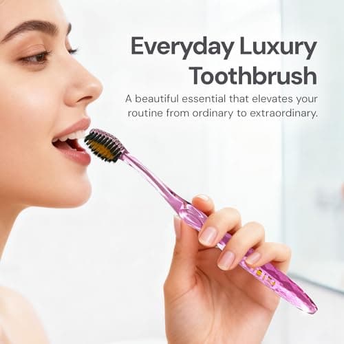 Nano-b Manual Toothbrush for Adults with Sensitive Gums, Gold & Charcoal Soft/Medium Bristles, Travel Case, Green — view 2