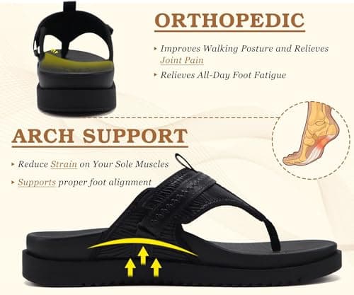 KuaiLu Womens Orthopedic Flip Flops Comfort Cushion Arch Support Sandals Summer Flat Lightweight Beach Pool Walking Sandles Trendy Outfit Adjustable Ladies Plantar Fasciitis Slides Black 8 — view 3