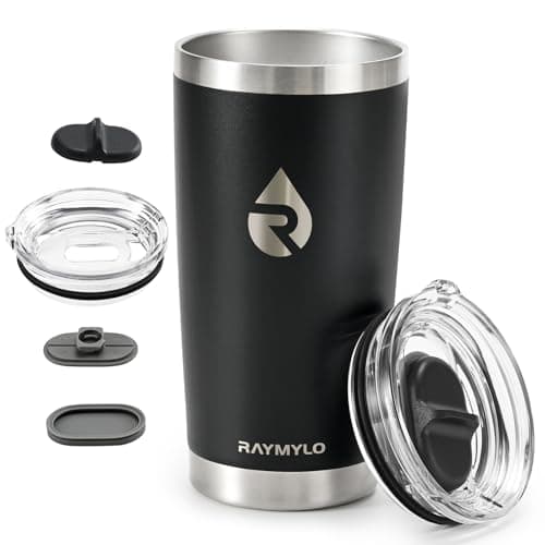 RAYMYLO Insulated Travel Coffee Tumbler 590ml, Detachable Spill-Proof Lid