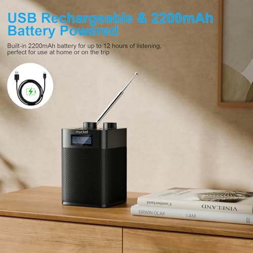 Mycket DAB/DAB+ Digital & FM Radio, USB Rechargeable and 2200mAh Battery Powered Radio,Portable DAB Radio, Radio with Bluetooth/U Disk, 80 Preset Stations,Headphone Jack, LED Display, for Home,Travel — view 3