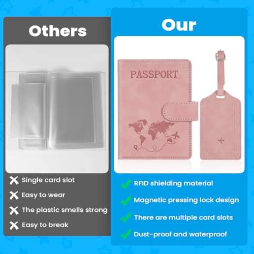 AOOTE Passport Cover and Suitcase Tag Set, PU Leather Passport Cover with RFID Blocking, Passports Covers and Luggage Tag with Card Slots, Passports Ticket Boarding Passes Credit Card Business Cards — view 3