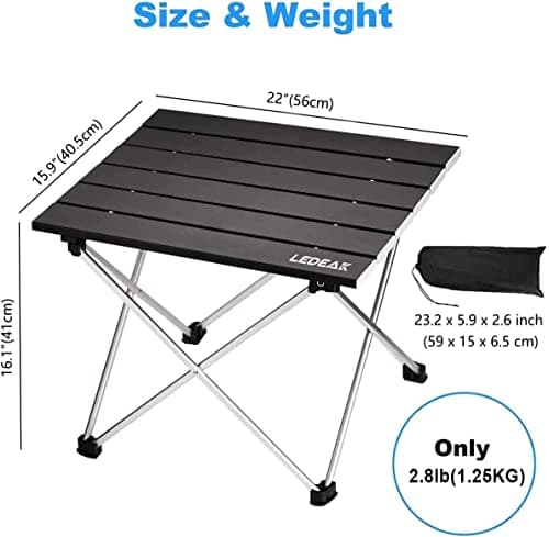 Ledeak Portable Camping Table, Lightweight Folding Table with Aluminum Table Top and Carry Bag, Easy to Carry, Perfect for Outdoor, Picnic, Cooking, Beach, Hiking, Fishing (Black, Medium) — view 3