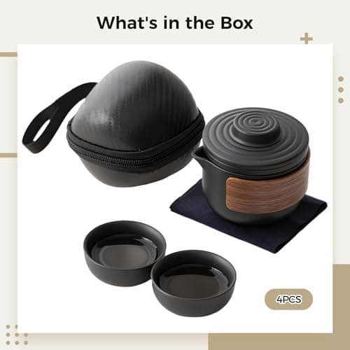 YOFAPA 4 PCS Portable Travel Tea Set, Mini Kung Fu Tea Pot and Cups with Black Carry Case, Compact Ceramic Tea Pot Kit for Outdoor Camping, Office Tea Breaks, Afternoon Tea — view 5