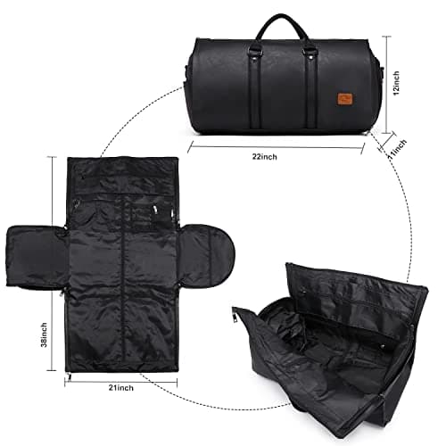 seyfocnia Convertible Travel Garment Bag,Carry on Garment Duffel Bag for Men Women - 2 in 1 Hanging Suitcase Suit Business Travel Bag, Dark Black — view 3